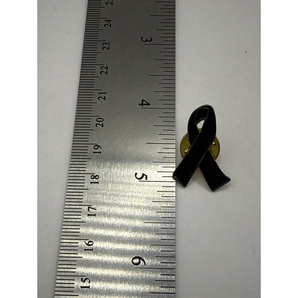 Black Ribbon Awareness Lapel Pin Gold Tone Back Enamel Finish - Picture 2 of 5